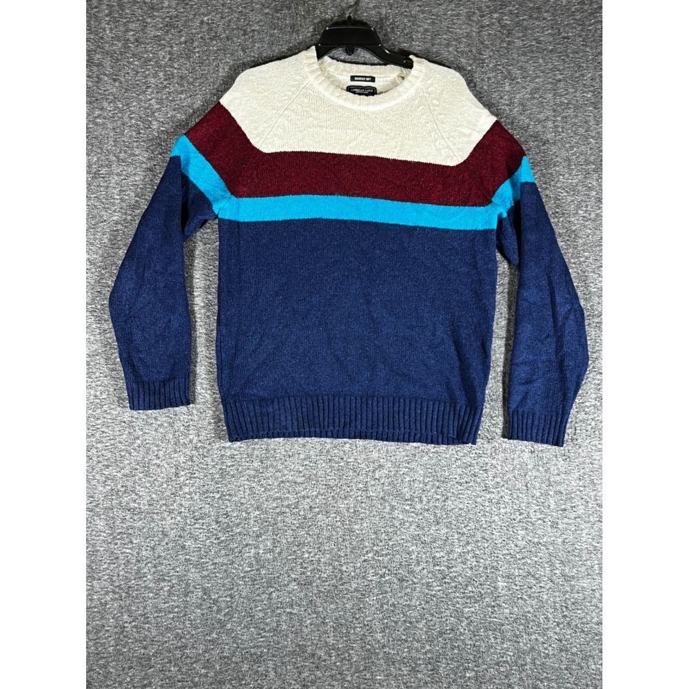 American Eagle Mens Seriously Soft Colorblock Striped Crewneck Sweater Navy M